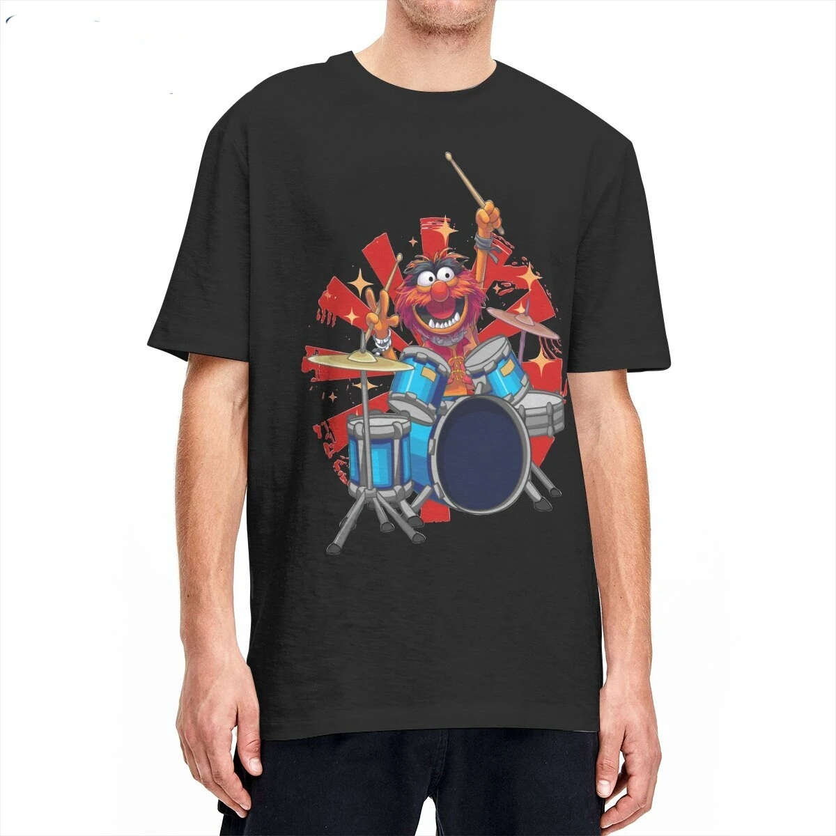 Animal Drummer the Muppets Show Men T Shirts  Vintage Tees Short Sleeve Crewneck T-Shirts Cotton Plus Size Tops