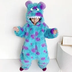 2025 New Arrival Child Thickness Hooded Sally Baby Onesie Halloween Dress Up Jumpsuit Winter Cute Toddler Blue Monster Costume