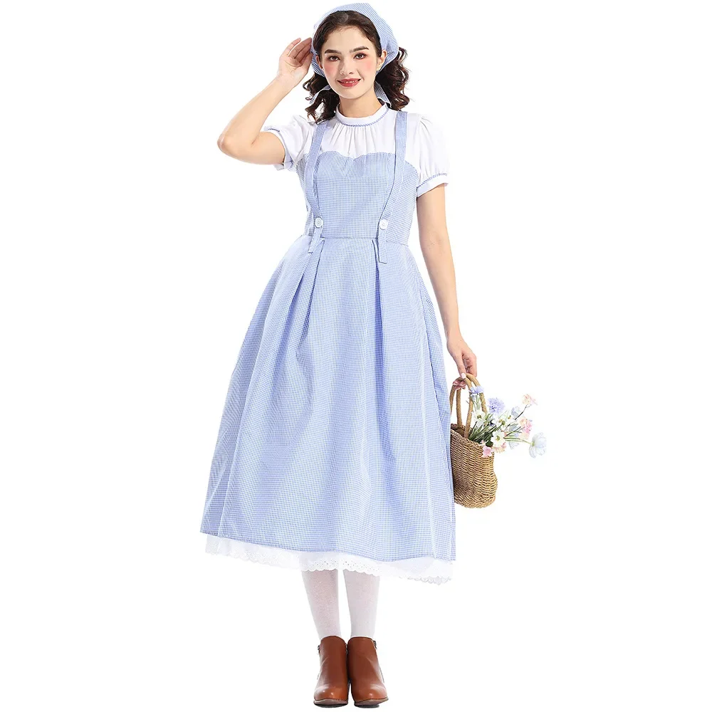 Disfraces de mujer Mago de Oz Dorothy Alice Cosplay azul a cuadros Pastoral vestido de sirvienta carnaval Halloween Sexy Vintage vestidos de fiesta