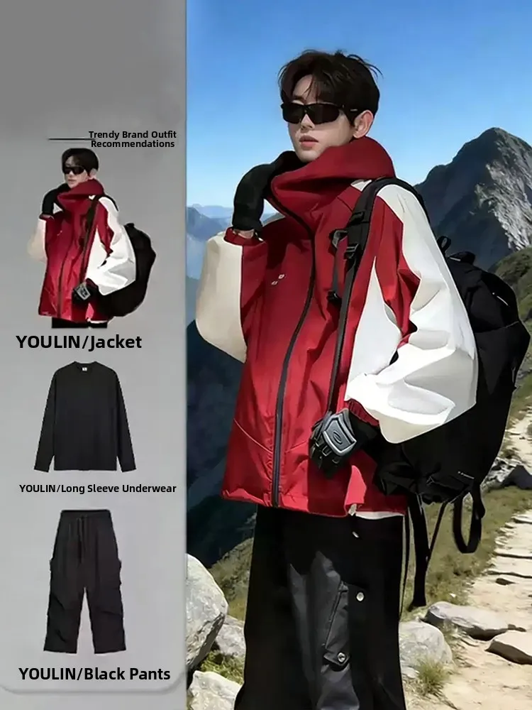 

Double-Sided American Sle Climbing Jaet Set for Men Spor Tee-Proof Outdoor Workwear Coat Anti-Wrinkle Polyester Fiber