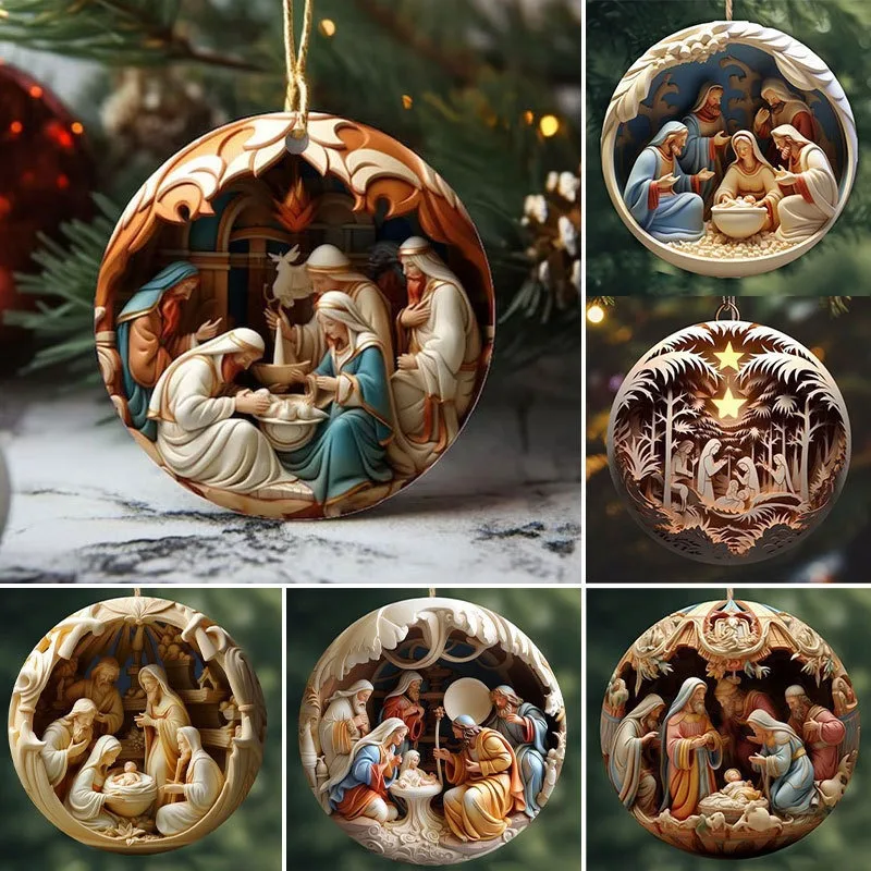 

1pc Christmas Nativity car pendant acrylic stereo vision Nativity blessing pendant