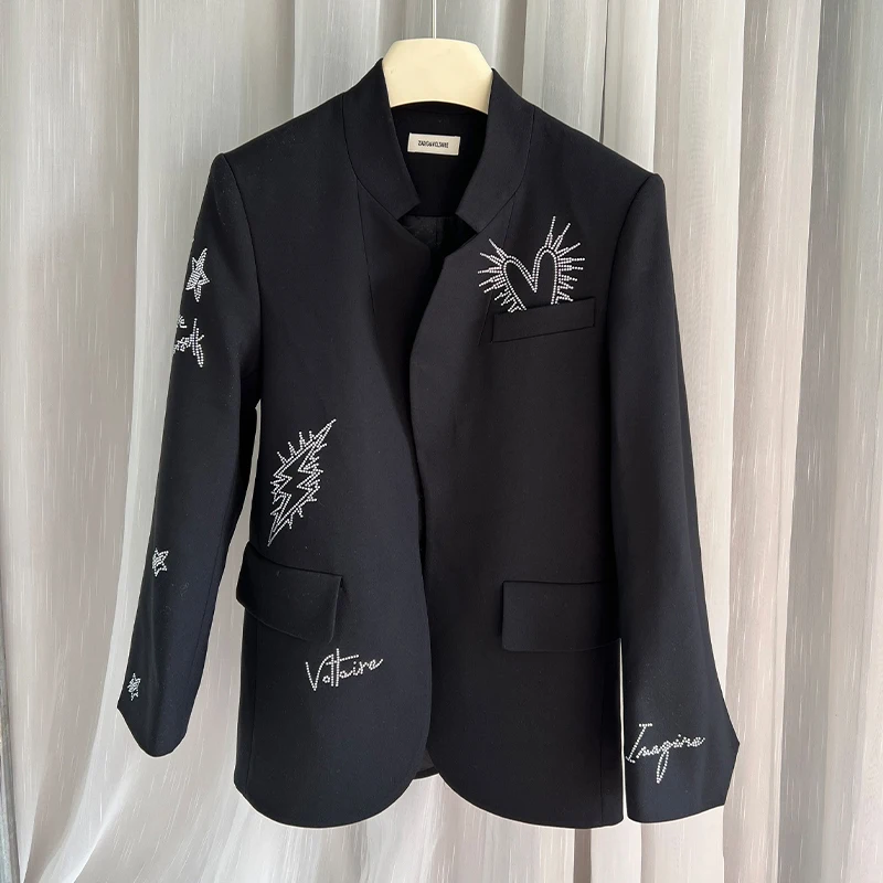 Women Blazer Causal Black Blazers Female Elegant Office Occasion Suits Chic Diamond Formal Tops Fashion Pocket Suit Jacket 2024