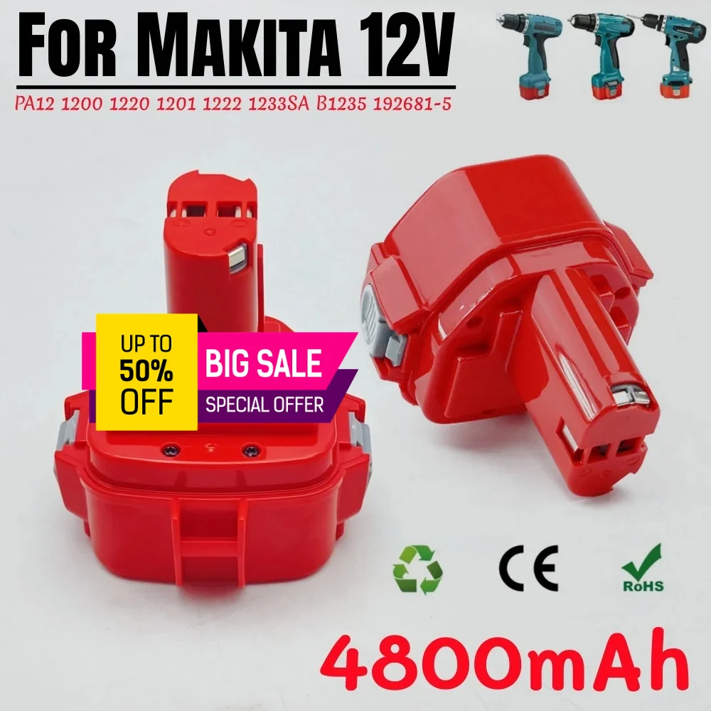 

12V 4800mAh Ni-MH Rechargeable Battery Replacement Battery For Power Tools For Makita 1220 1222 1235 1233S 6271D L50 PA12