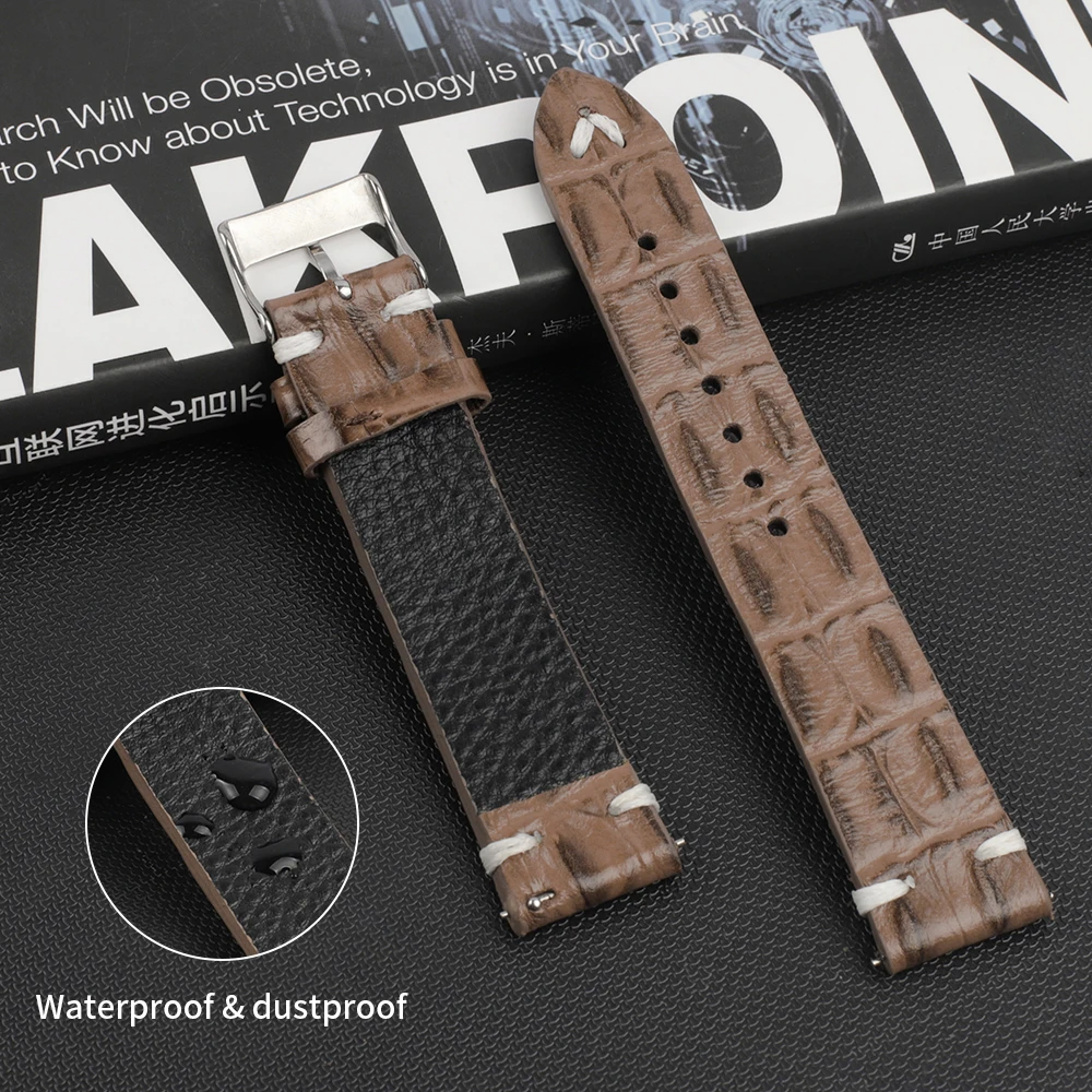 Crocodile Genuine Leather Watch Band Bracelet 18mm 20mm 22mm 24mm Black Coffee Alligator Cowhide Watch Strap for Men Women