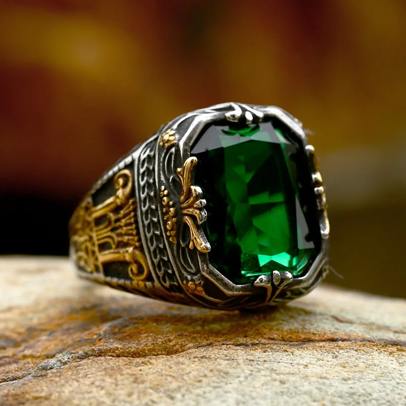 BEIER 2024 New Arrival Stainless Steel Saudi The Arab Green Crystal Ring For Men Ethnic style Jewelry