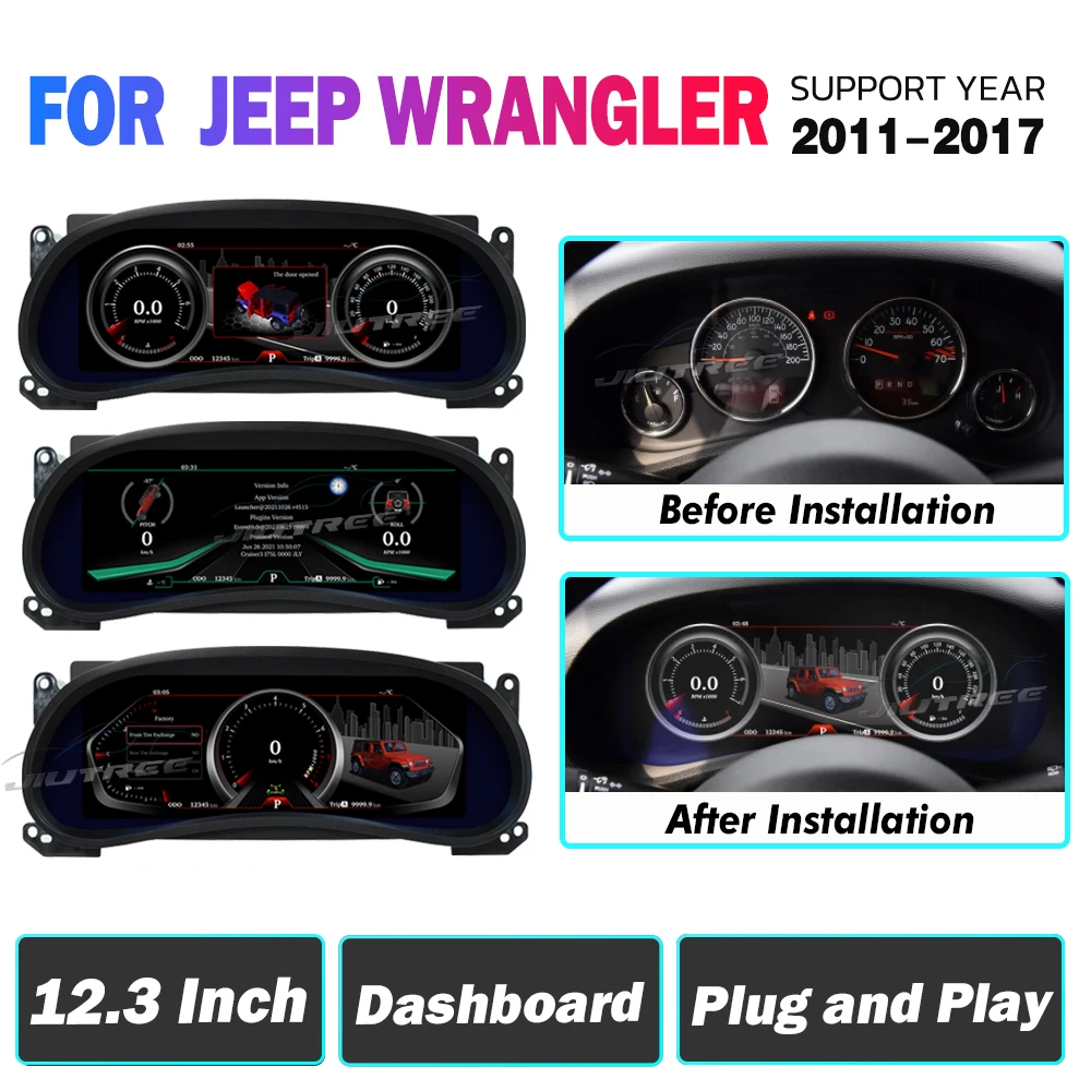 For Jeep Wrangler 2011 2012 2013 2014-2017 Digital Dashboard Panel Virtual Instrument Cluster CockPit LCD Speedometer Player Car