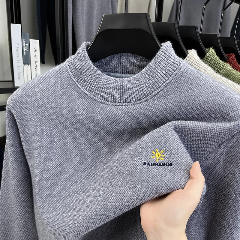 

Luxury letter embroidered knitted sweater high-quality brand thicken warm plush new trend pullover casual round neck men's wear