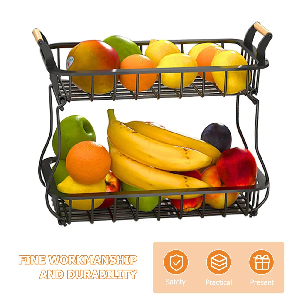 Double Layer Fruit Basket Detachable Kitchen Countertop Storage Holder for Fruits Vegetables Bread Sundries Decorative Living