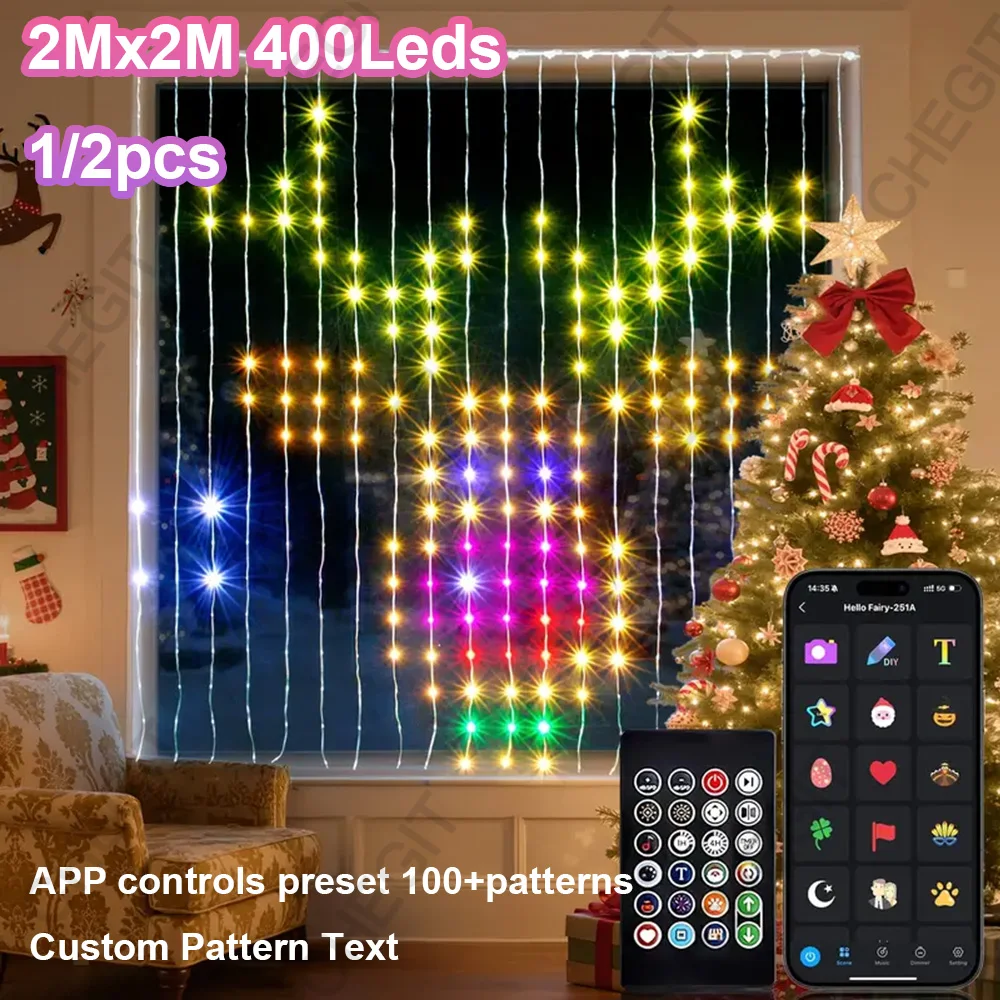 

400LED 2M/3M Smart Curtain Lights Static and Dynamic Curtain String Lights Suitable for Outdoor/Indoor Window Decoration Party