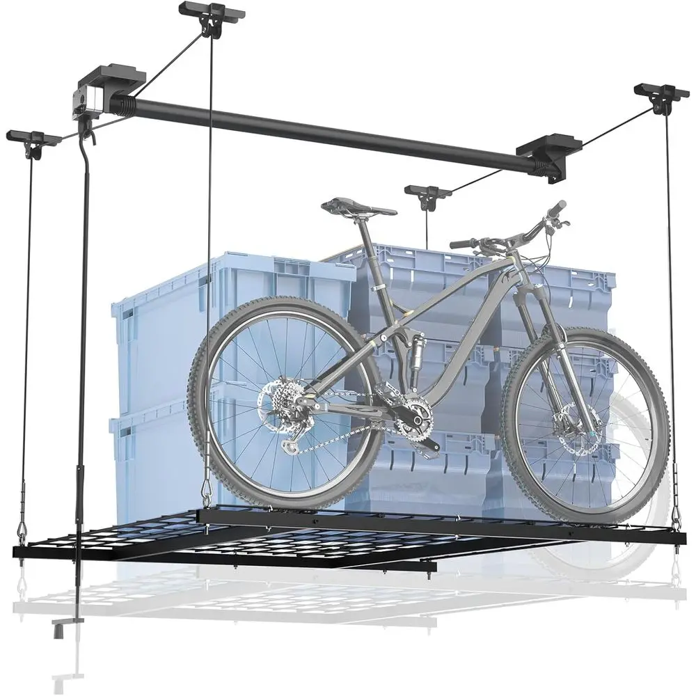 

Стеллаж для хранения GADISH на потолок гаража, 85 дюймов, 4x4 фута, экономия места, с замком безопасности, подходит для потолков 16/24 дюймов, 3 секции