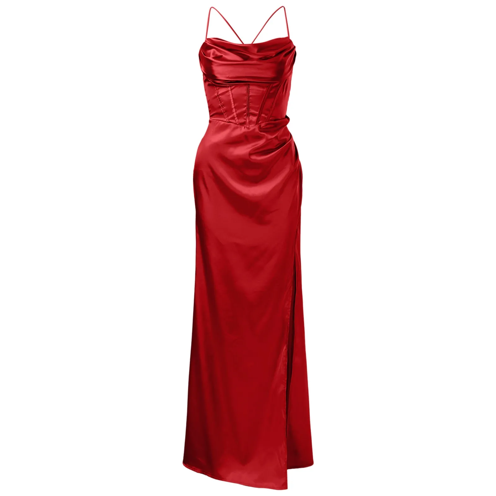 Spaghetti Strap Satin Korsett Kleid für Frauen Abendkleider Vestidos Fishbone Push Up Elegante Frauen Bodycon Party Langes Kleid