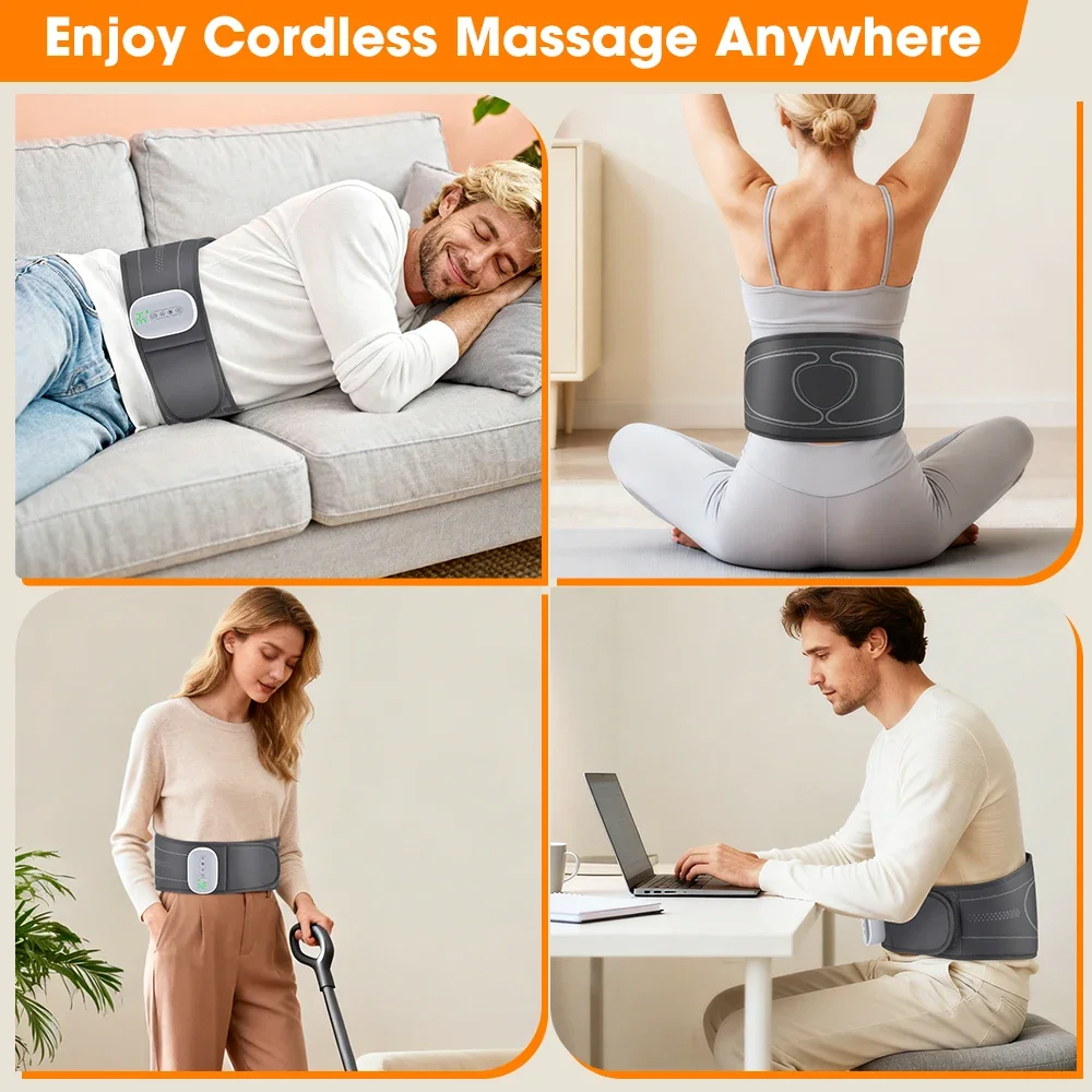 Heated Waist Massager Belt Air Compression 3 Modes 4 Intensities Lumbar Massage Cordless Rechargeable Back Massage for Man Woman view 5