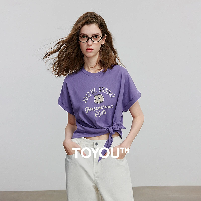 

TOYOUTH Women Short Sleeve T shirt 2025 Summer New Casual Tops 8521075