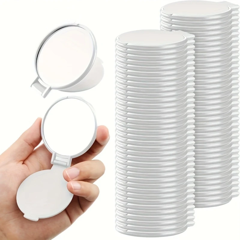 20A Mini-Klapp-Make-up-Spiegel, Größe 2,75 Zoll x 2,44 Zoll, elegantes weißes Design, sehr geeignet für Reisen und Make-up unterwegs.