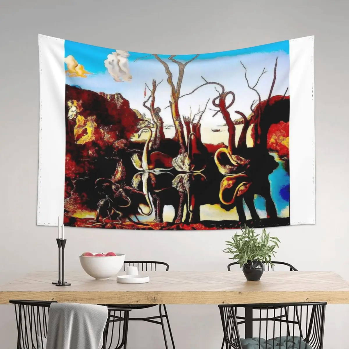 

SWANS REFLECTING ELEPHANTS : Vintage AbstractPainting Print Tapestry Wall Decorations House Decoration Tapestry