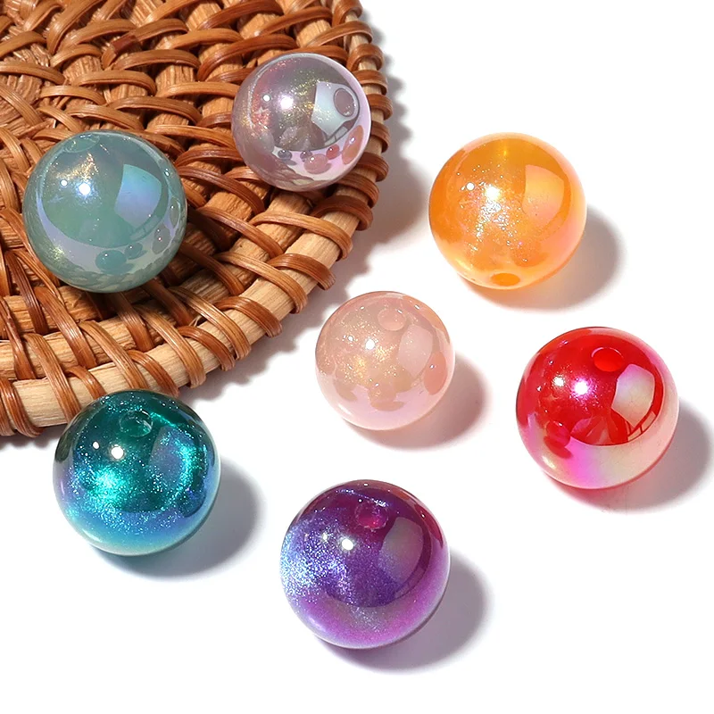 10pcs Color Plated Round Acrylic Beads for Jewelry Making Big Hole Beads Loose Spacer Beads Diy Bracelet Necklace Accessories