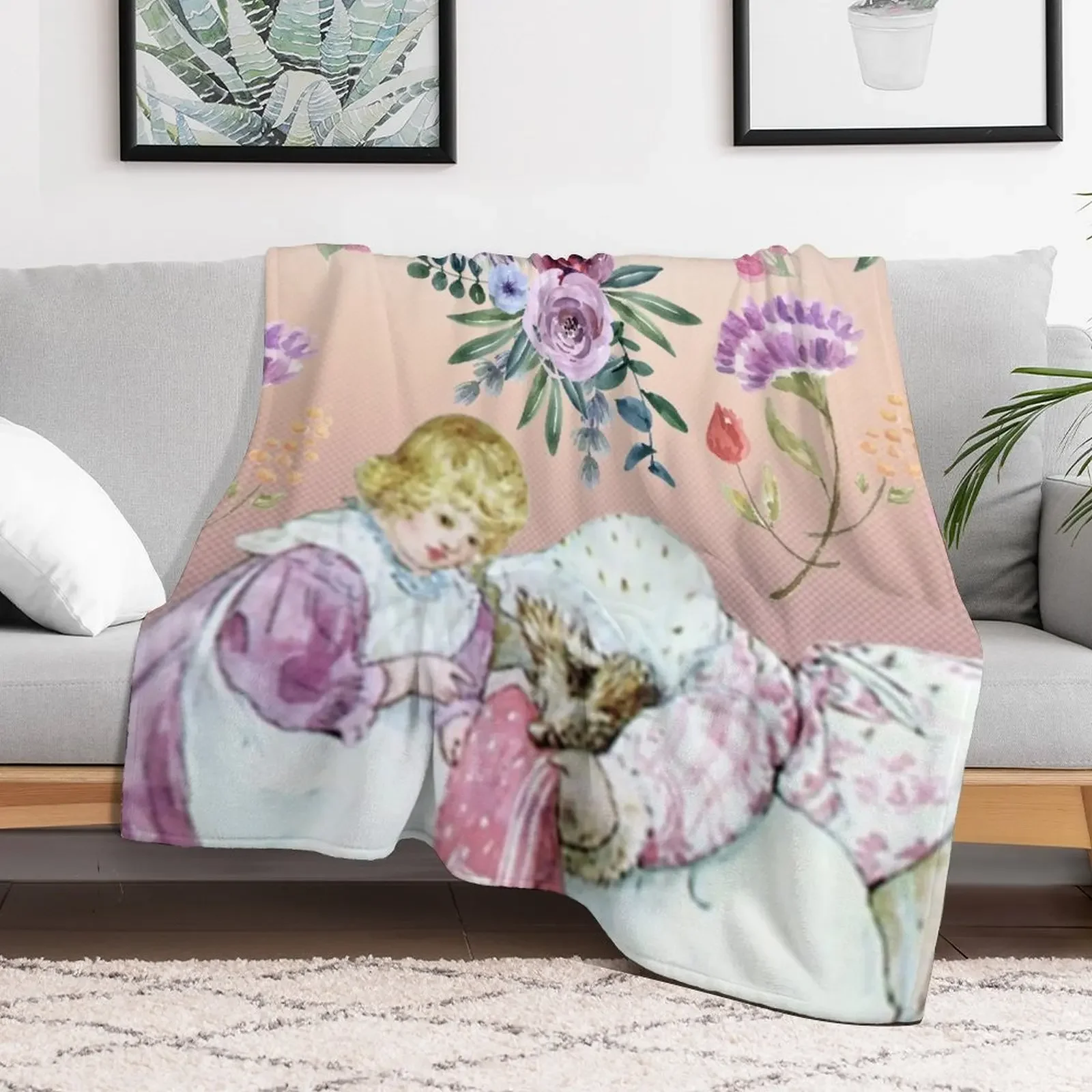 Mrs. Tiggy Wink and watercolor flowers Throw Blanket Thin For Sofa Thin Luxury Blankets