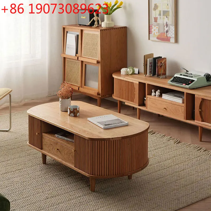 

Скандинавский журнальный столик из цельного дерева для маленькой квартиры, современный простой журнальный столик из бревна, шкафчик из вишневого дерева, мебель для гостиной