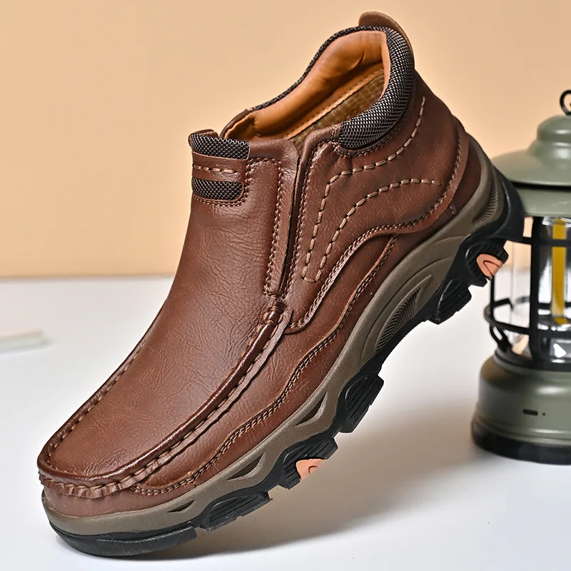 Popular Men's Boots Large Size Thick-soled Wear-resistant Leather Shoes Winter Ankle