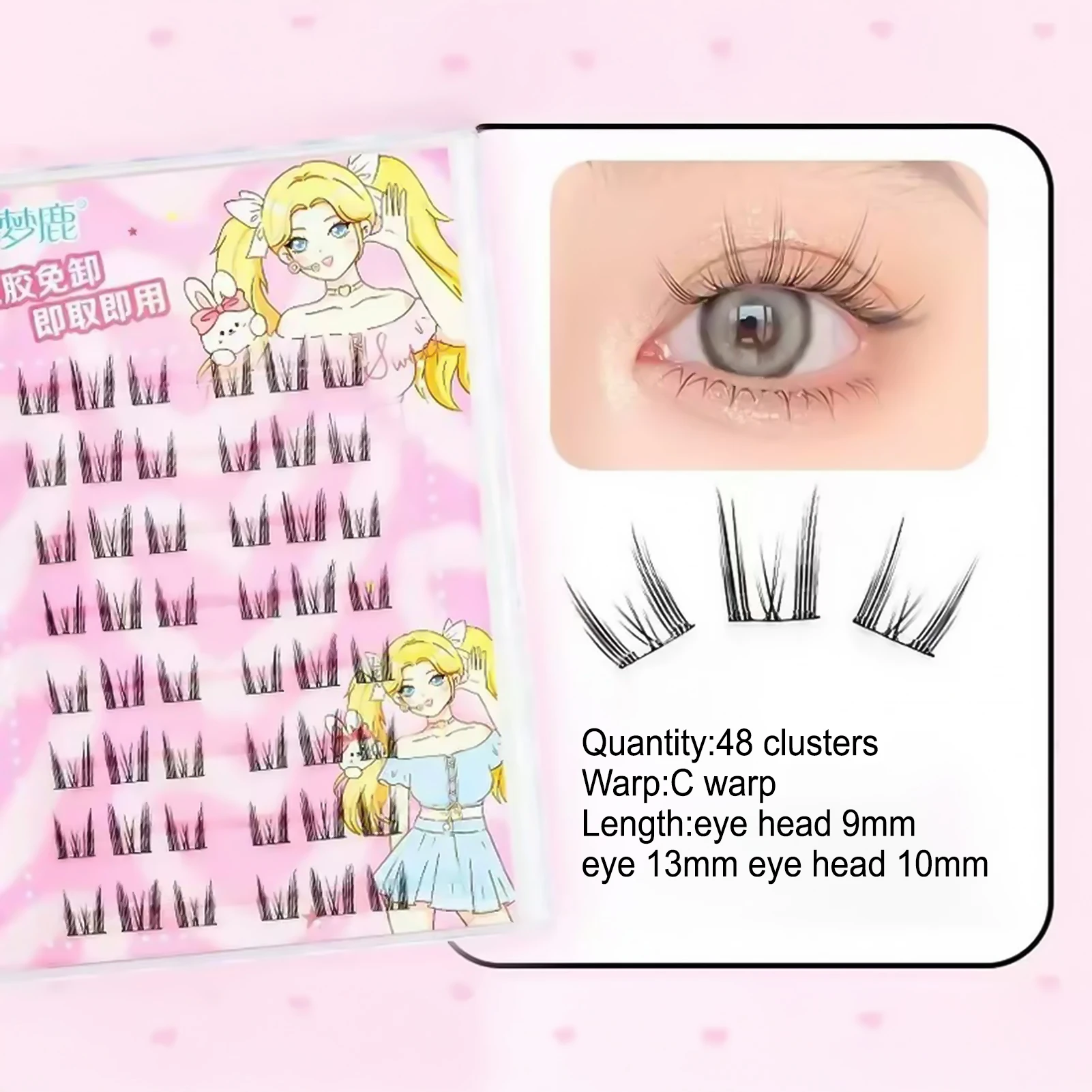 8/10 filas de pestañas postizas de aspecto Natural, grupos de longitud mixta, extensión de pestañas finas de 6-13mm para disfraz de Cosplay, fiesta, sin pegamento