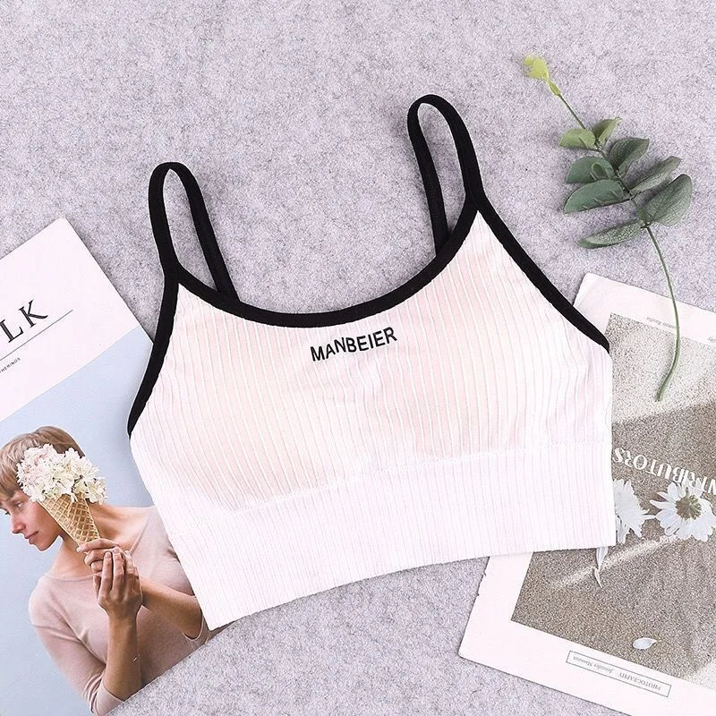 Outdoor Threaded Sports Letter Camisole Colour Block Bra Padded Bustier Wrap Underwear