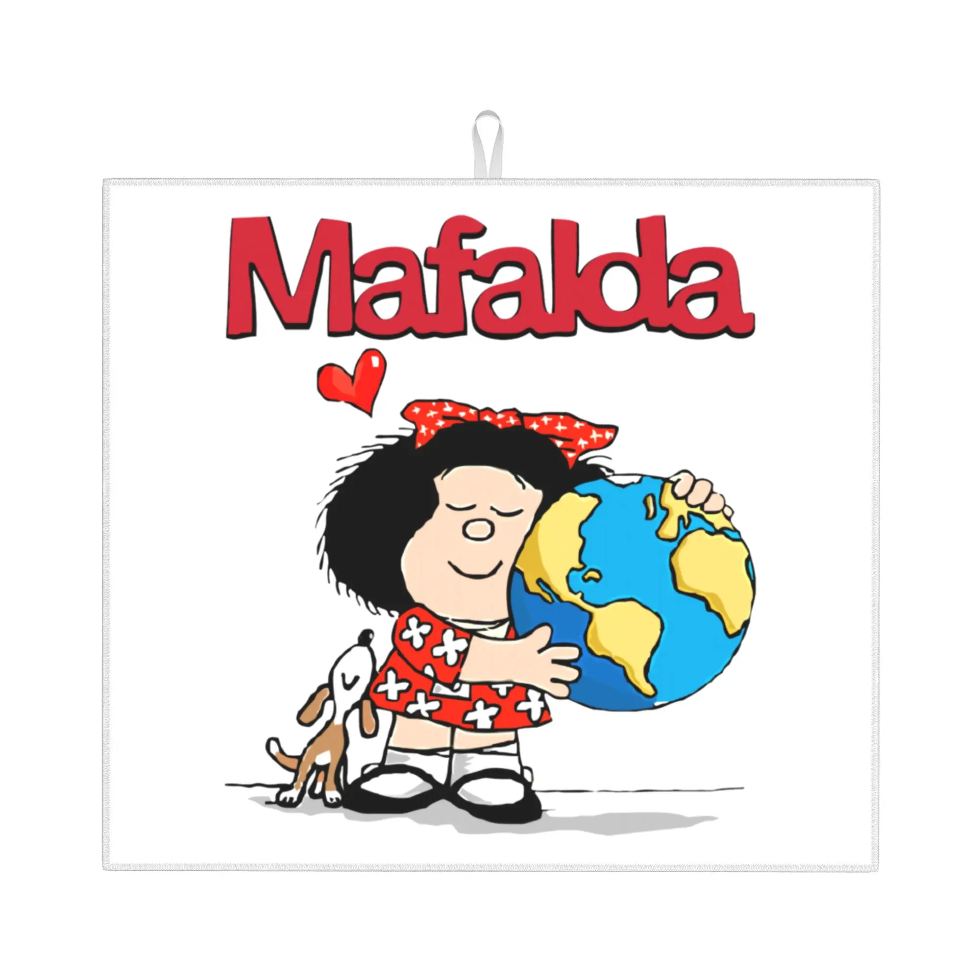 Drying Mat For Kitchen Mafalda World Her Puppy Barware Tableware Oil Proof Quino Comic Cartoon Washable Kitchen Sink Drying Pad