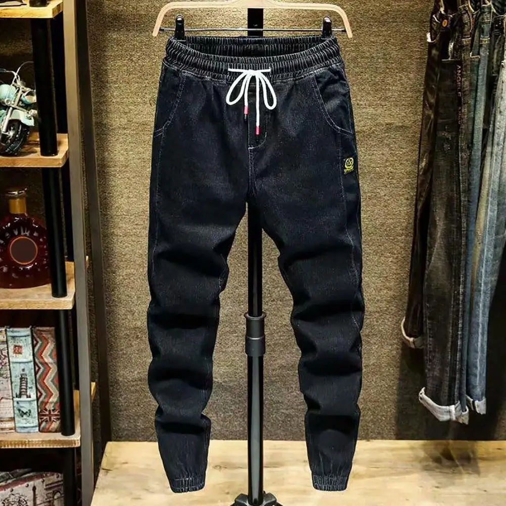 Casual Men's Loose-fit Harajuku Jeans Pants Trendy Long Sweatpants Footwear Streetwear Fashion Male Lounge Ankle Tied Pants