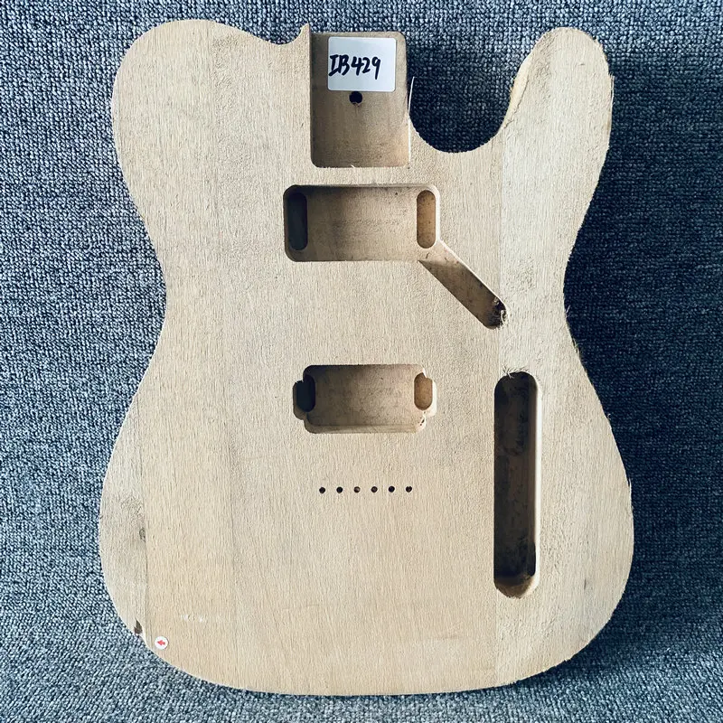 IB429 Unfinished Tele Electric Guitar Body in Solid Basswood String Through Body 2 Humbucker Pickups with Damages for TL DIY