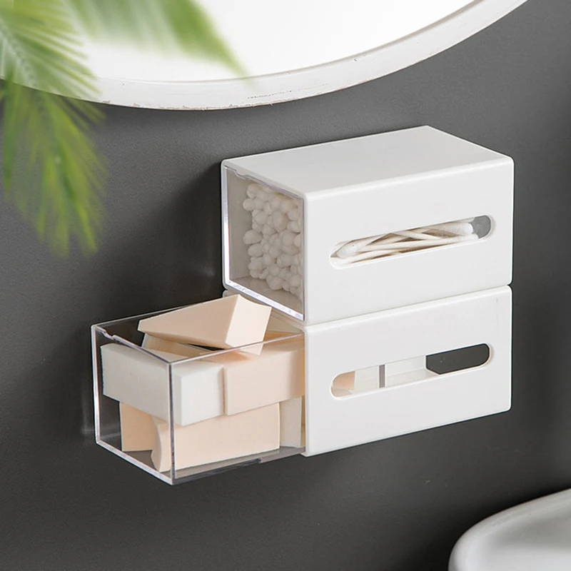 Wall Mounted Storage Box Bathroom Cosmetic Cotton Swabs Jewelry Storage Box Home Office Sundries Clips Hairpin Drawer Storage