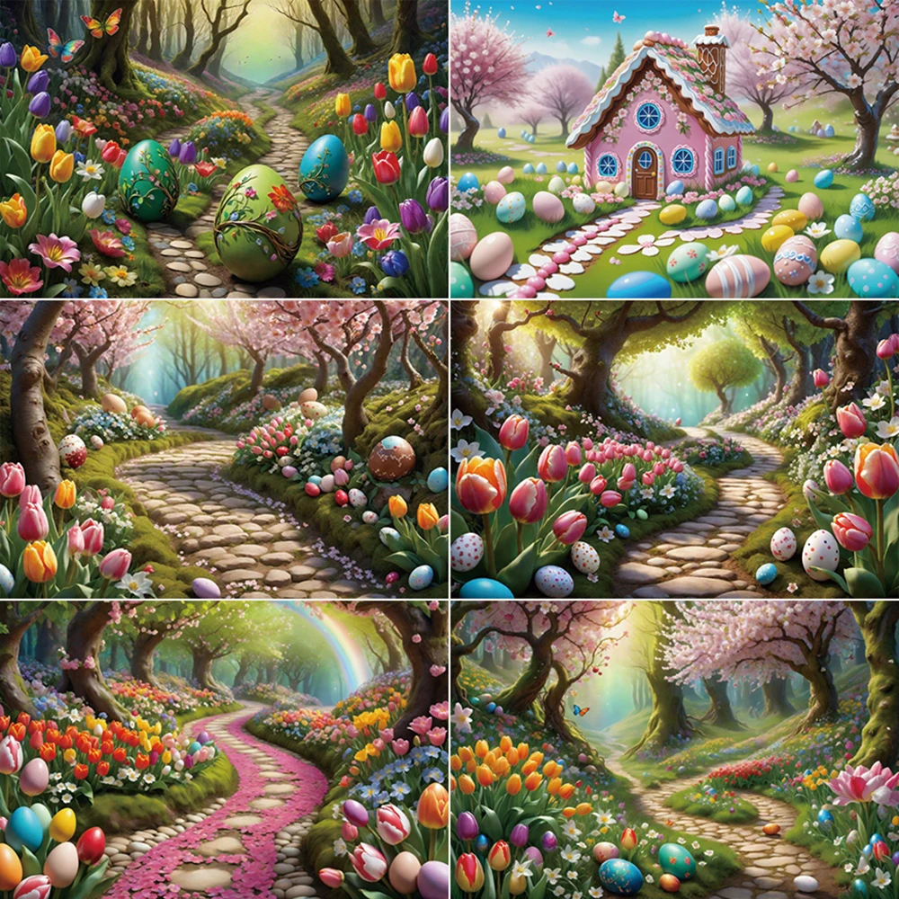 MOON.QG Easter Eggs Photography Backdrop Wonderland Bunny Dreamy Forest Photozone Background Children Studio Photobooth Supplies