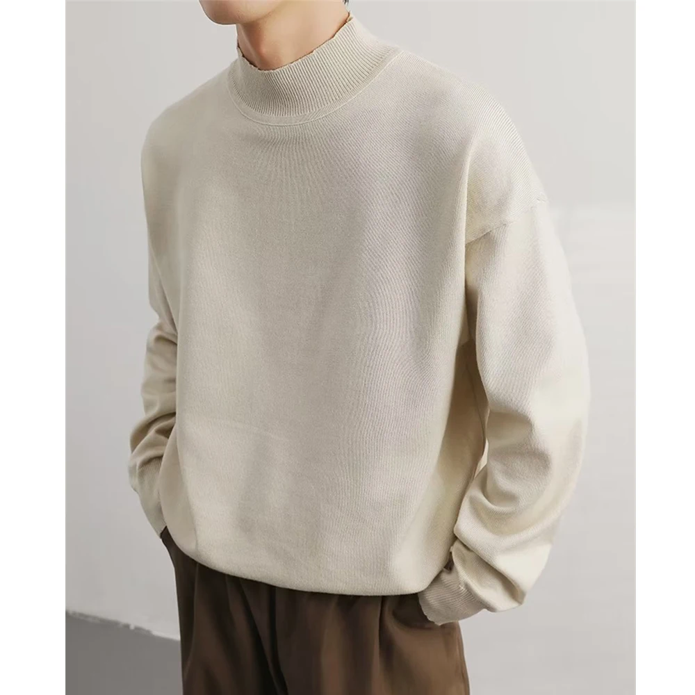 Autumn new Cleanfit core yarn versatile semi high neck sweater Korean version trendy lazy style warm mid neck knit sweater