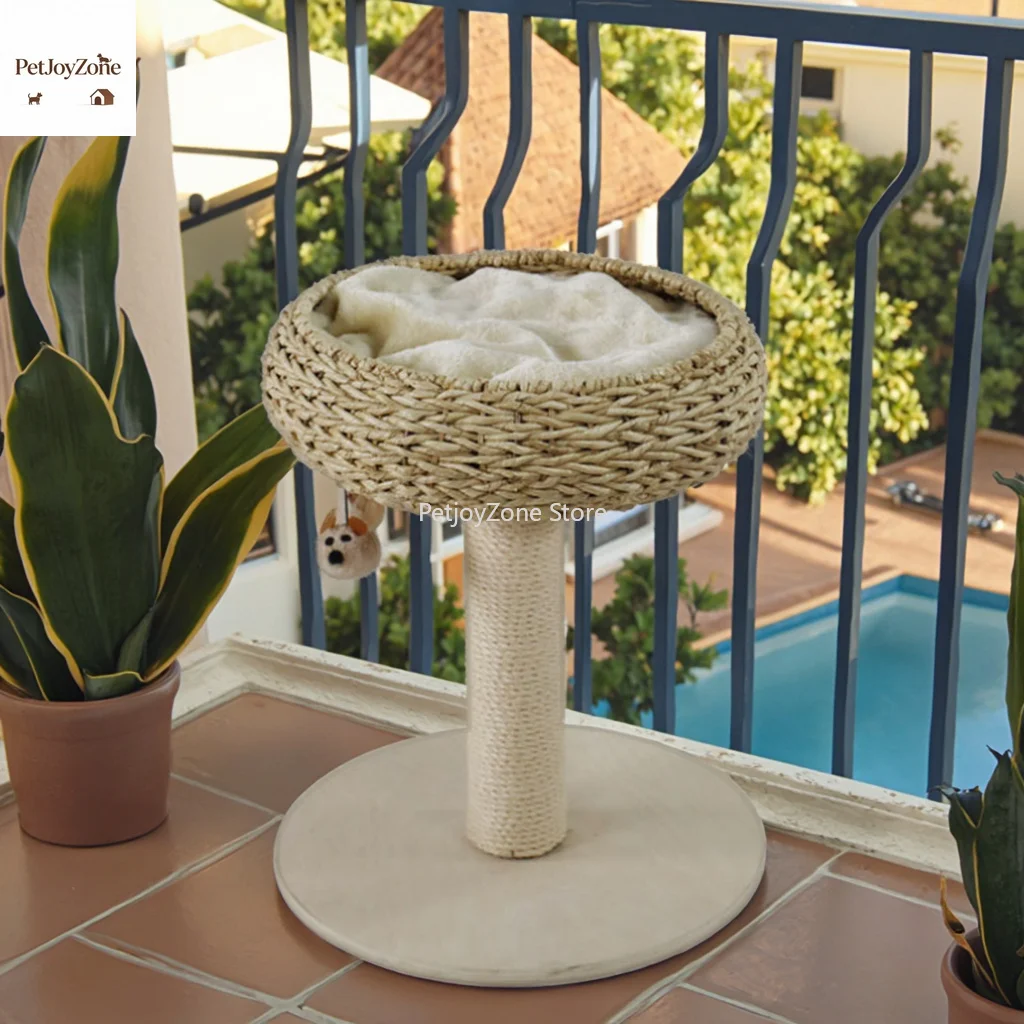 

PetJoyZone Handwoven Window Perch Large Cat Tree Tower With Rattan Wicker Nest Basket Bed