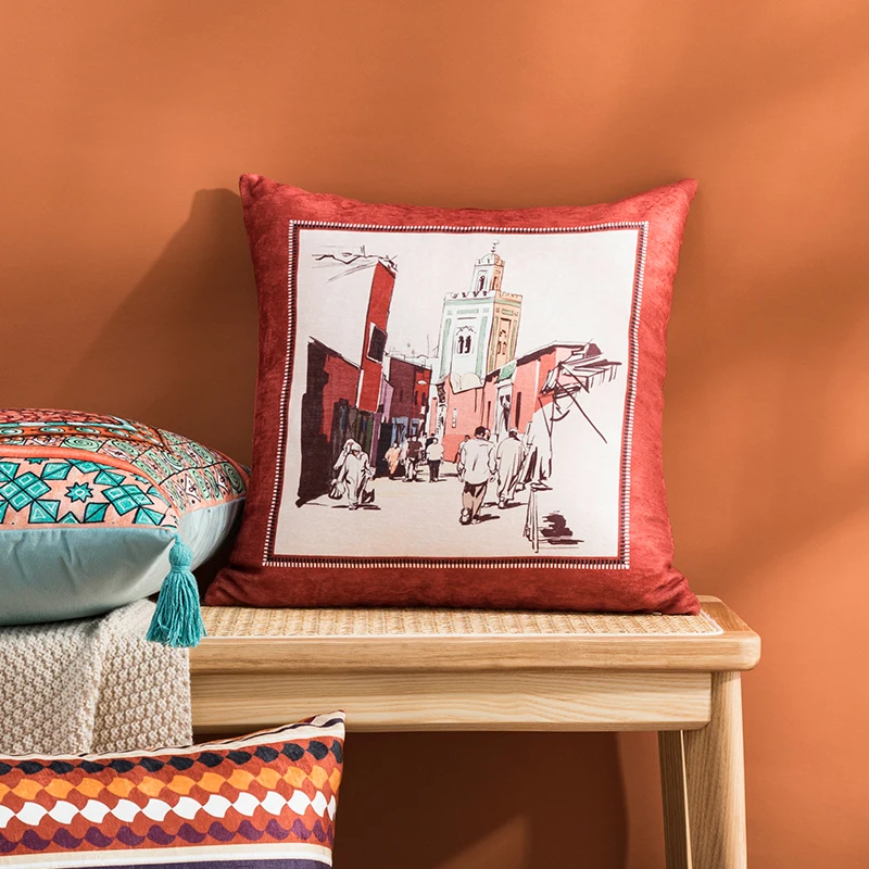 Vintage Cushion Cover 45x45cm Colorful Pillow Cover Abstract Geometric Printed  Home Decorative for Sofa Living Room Bedroom