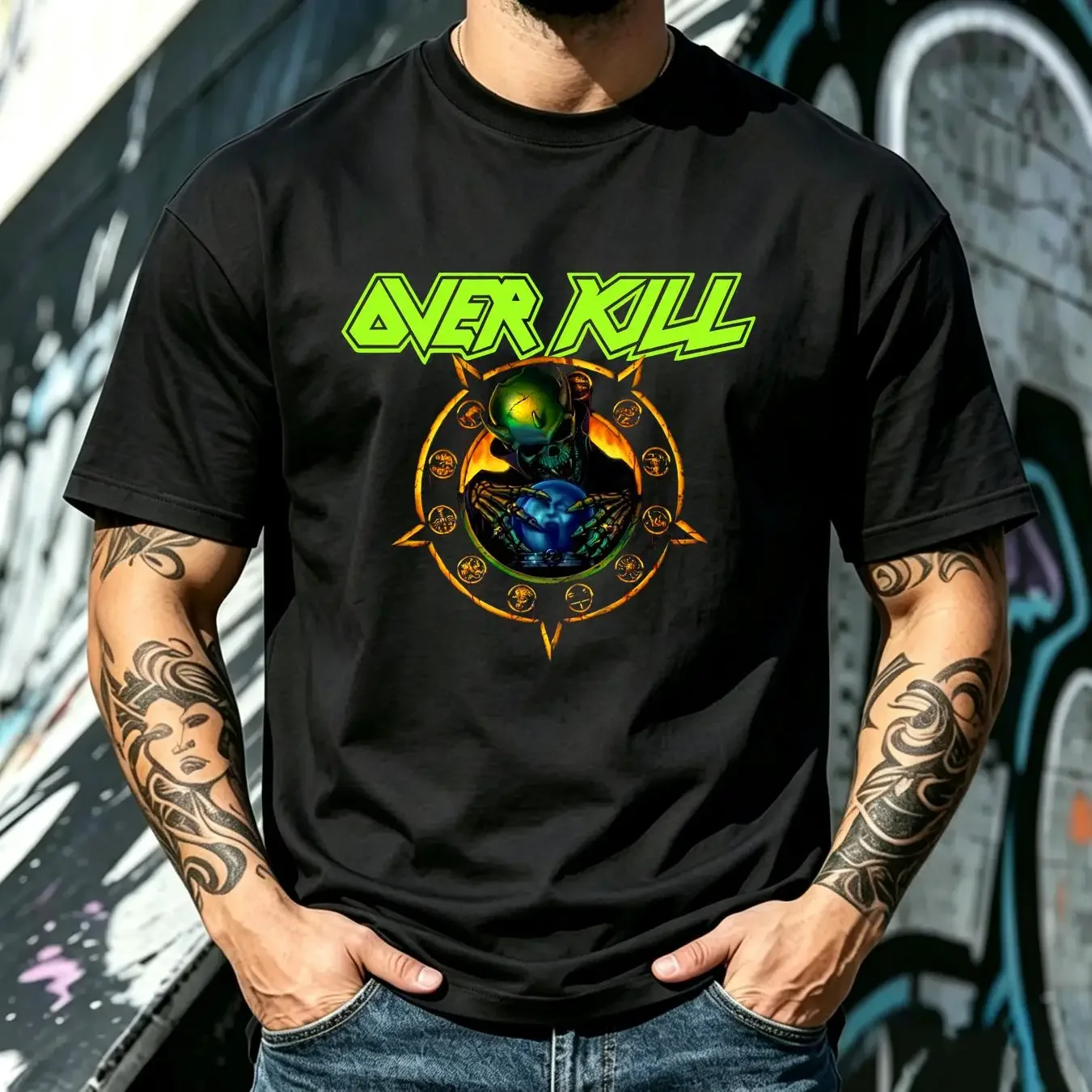 washed T Shirt RARE Vintage Overkill Horrorscope Touring The World 1991 92 size XL vintage Washed Breathable fashion homme
