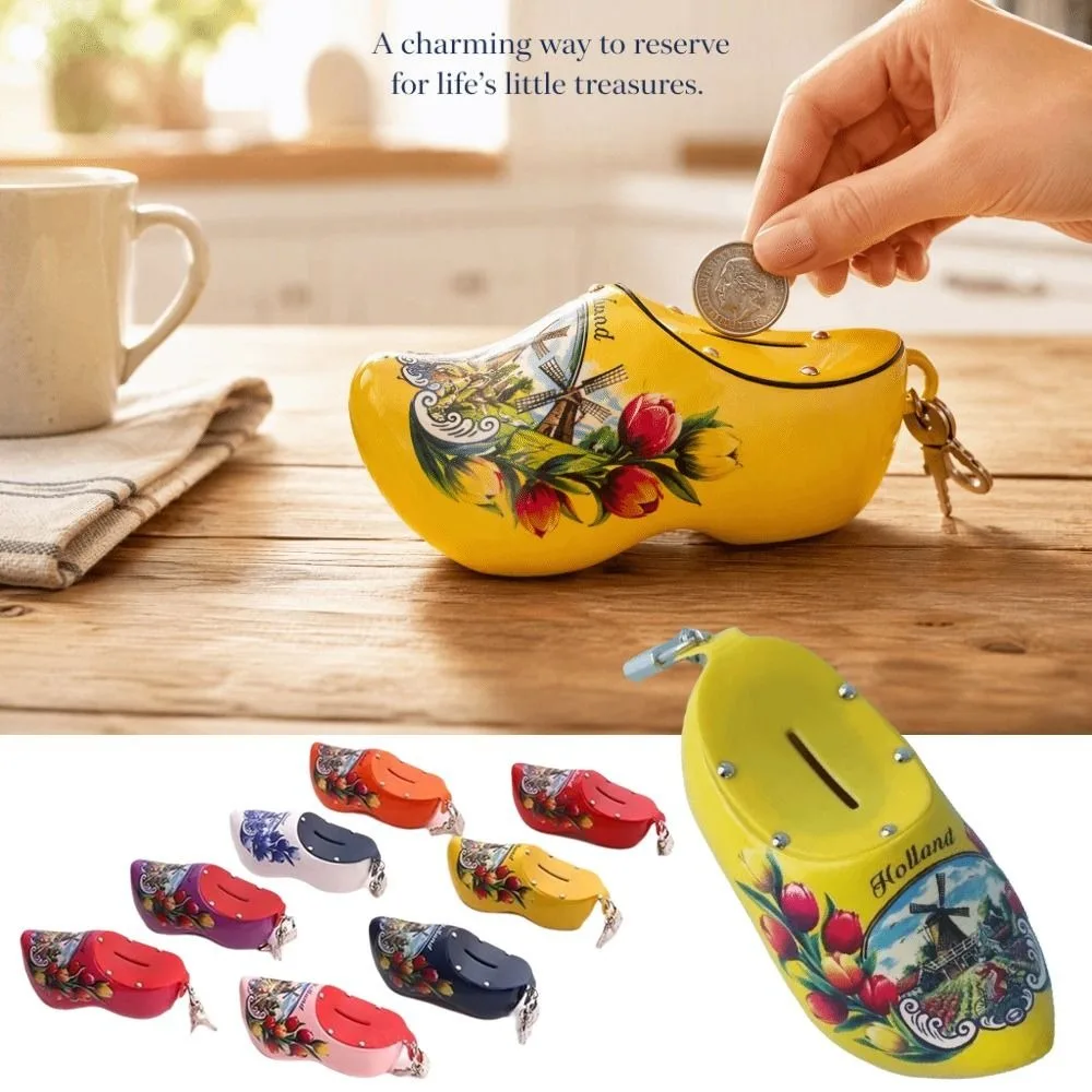 15cm Wooden Shoes Piggy Bank Miniature Decorative Figurine Dutch Wooden Shoes Figurine Holland Craft Wooden Material