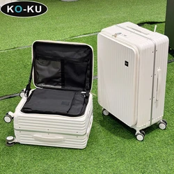 KO-KU Front Opening Cover Aluminium Frame Luggage 18/20/24 Inch Universal Wheel Multi-function Trolley Case Boarding Suitcase