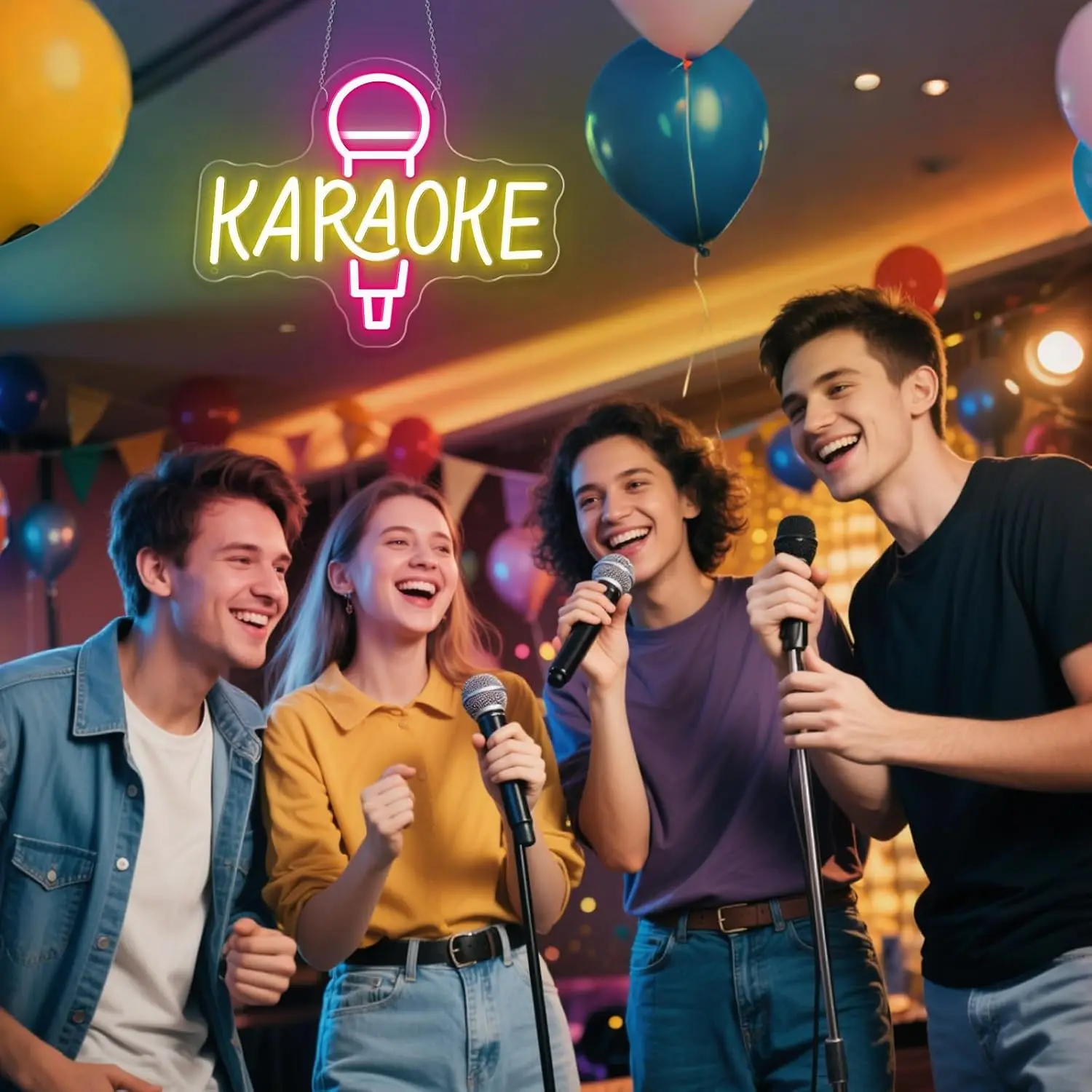 Karaoke Neon Sign LED Microphone Retro Wall Light for Bar Pub KTV Music Studio Party Man Cave Game Room Decor Birthday Gift