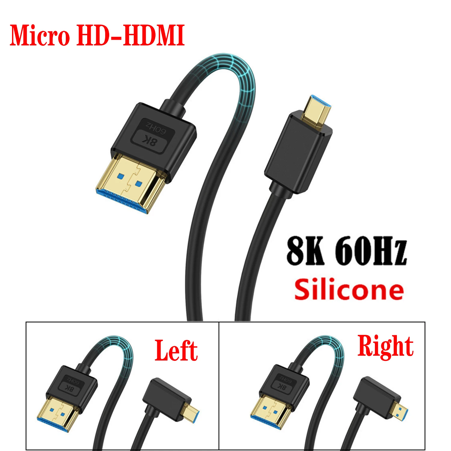 Ultra Thin Micro HDMI to HDMI Cable Short,48Gbps & 8K@60Hz Video Output,Soft Slim Silicone Micro-HDMI2.1 Cable Compatible
