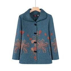 Grandma Jacket Outwear Two Piece Set Spring Autumn Mom Woolen Coat Fabric Square Neck Tops Pant Set Old Lady Fashion Outfit 5XL