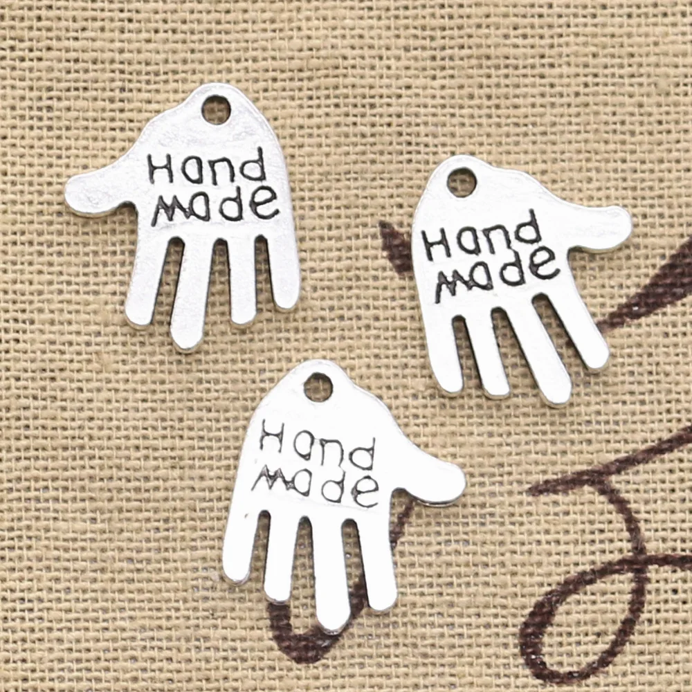 20pcs Charms Palm Hand Made Handmade 18x16mm Antique Silver Color Pendants Tibetan Findings DIY Handmade Making Craft
