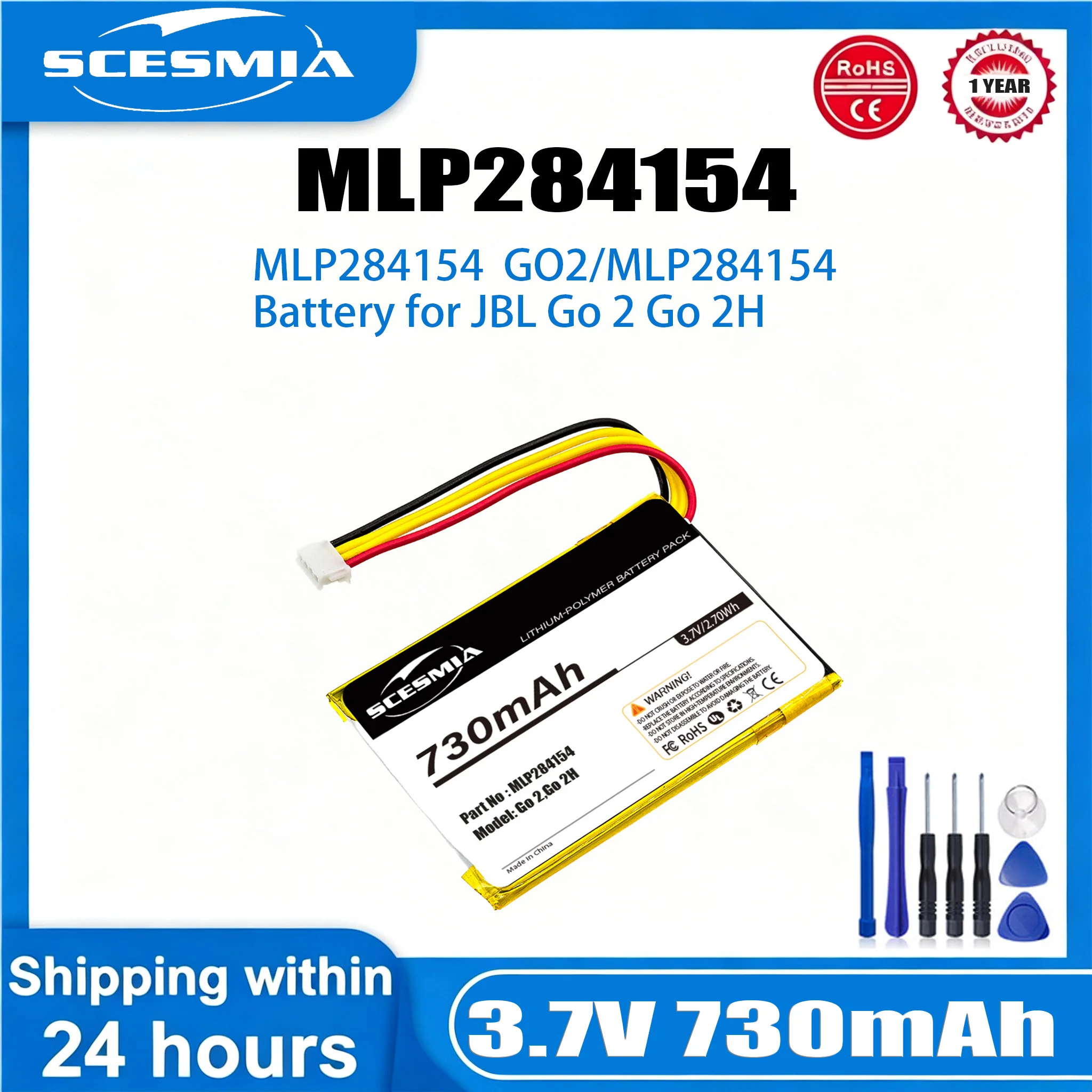 Replacement   Battery GO2/MLP284154  MLP284154 for JBL  Go 2, Go2H  3.7V/730mAh