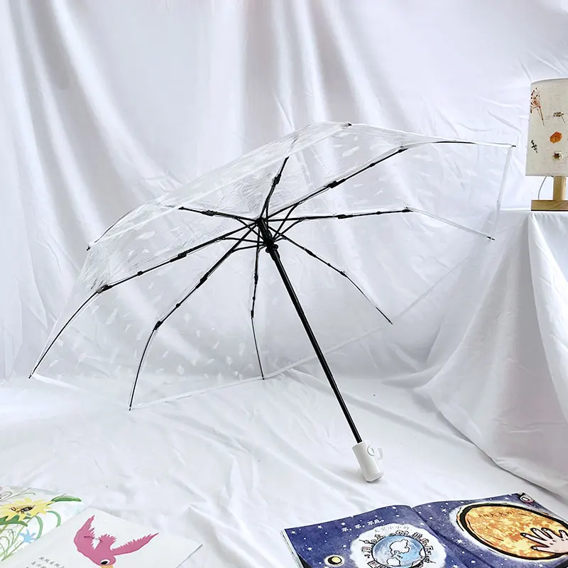 1 piece of compact fully automatic transparent feather umbrella suitable for taking photos couple umbrella windproof rainproof s