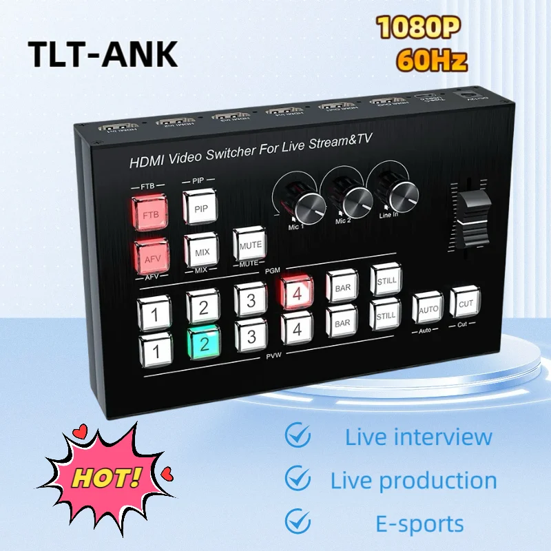 4K Video Switcher 4 Channel HDMI Multi Camera Streaming Live Production Video Mixer Switcher Broadcasting Station Type C Record