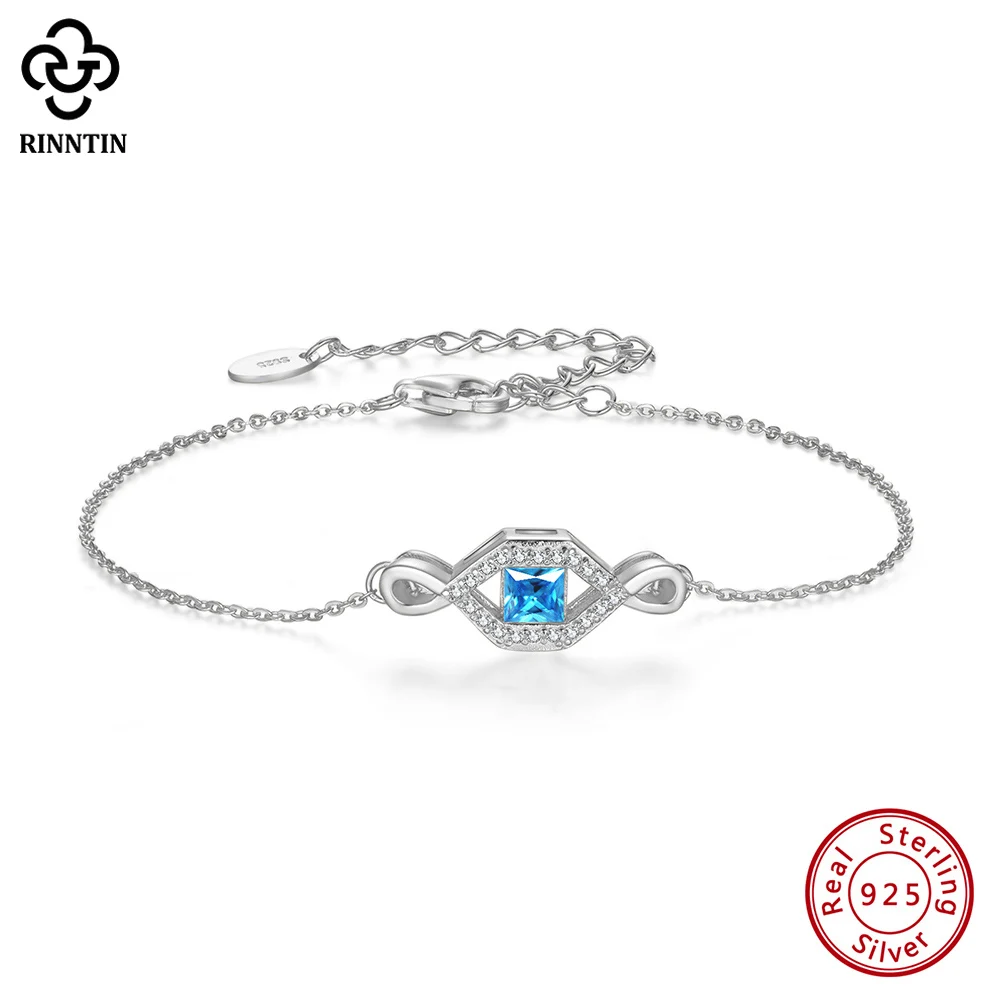 Rinntin S925 Silver Cubic Zircon Chain Bracelets For Women Fashion Endless Love Bracelet on Hand Anniversary Gift Jewelry SB178