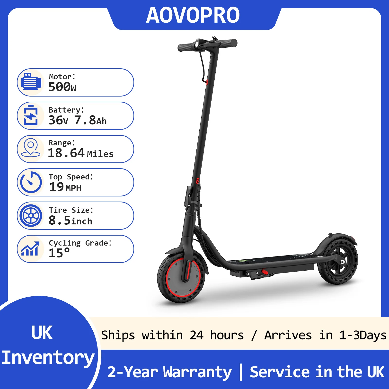 AOVOPRO Adult Foldable Electric Scooter 500W Motor 31km/h 20-30km Range 8.5" Tires LED Screen APP Connect Great for Urban Commuting