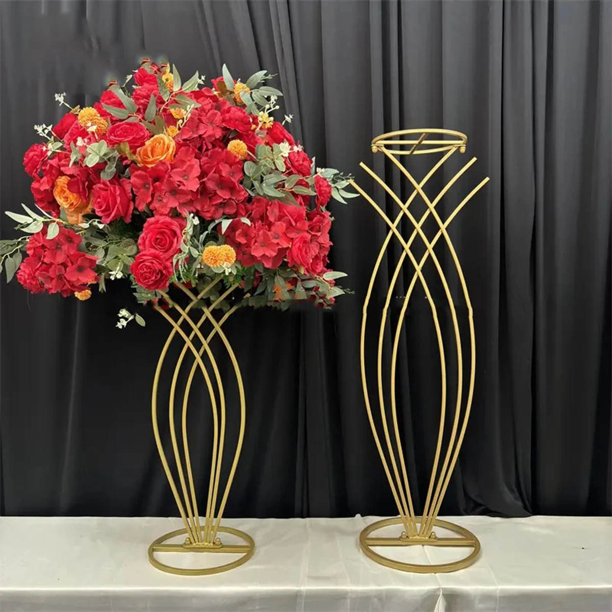 10pcs)New Design Gold Modern Wedding lead road aisle  Stainless Steel Metal flower arch  Frame  Wedding Stage table Decoration