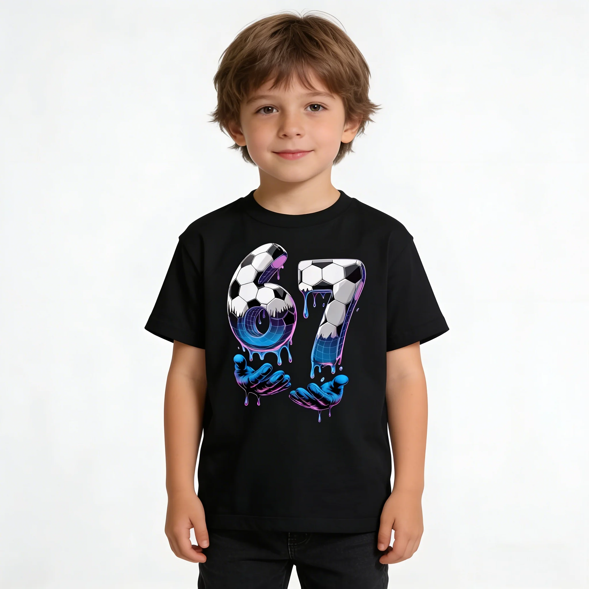 Kids Funny Expression Football Ice Cream T Shirt Crew Neck Short Sleeve Cotton Casual Tee Spring Summer Comfort Wear