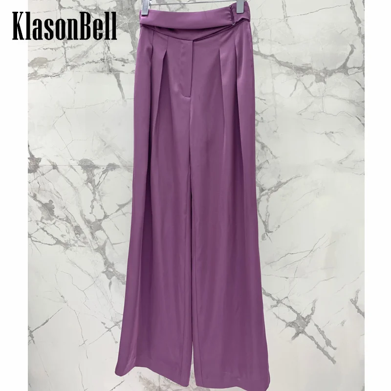 

8.4 KlasonBell Women 2024 New Acetate Wide Leg Pants Temperament All-matches With Sashes Pleated High Waist Loose Trousers