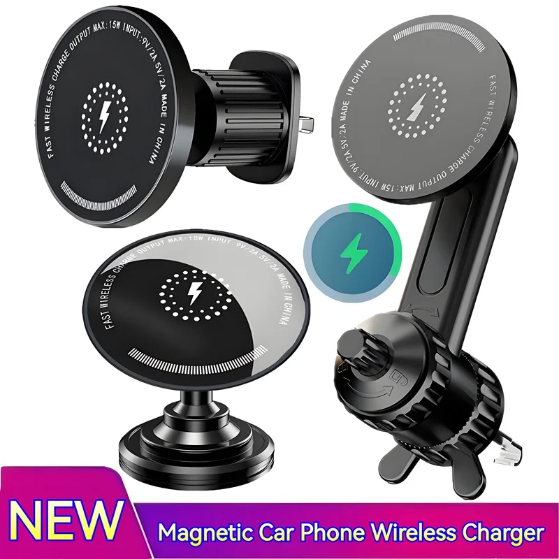 

15W Car Magnetic Wireless Charger Holder with Metal Body - Fits Vent & Console, Fast Charging Compatible for iPhone 16/Samsung