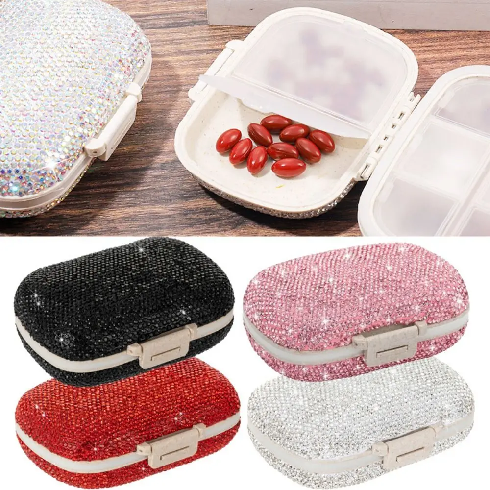 Portapillole bling a 8 scomparti Portapillole di lusso sigillato con strass Contenitore per gioielli da viaggio impermeabile di grande capacità all'aperto